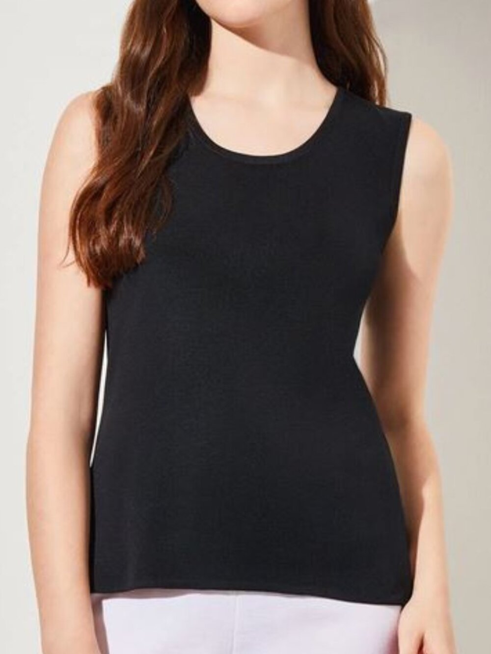 MING WANG Black Mid-Length Scoop Neck Knit Tank Women's Size M